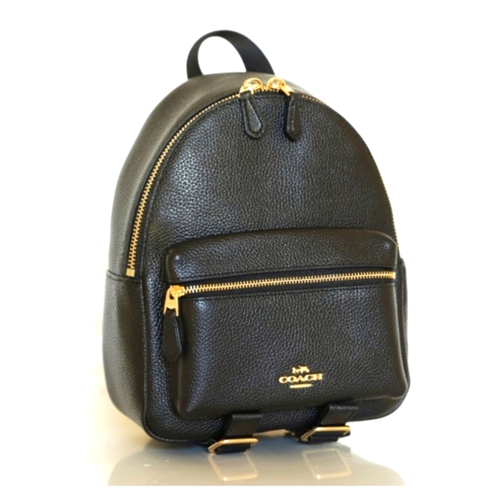 Coach Mini Charlie Backpack in black Pebbled Leather F38263